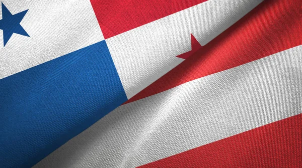 Panama en Oostenrijk twee vlaggen textiel doek, stof textuur — Stockfoto