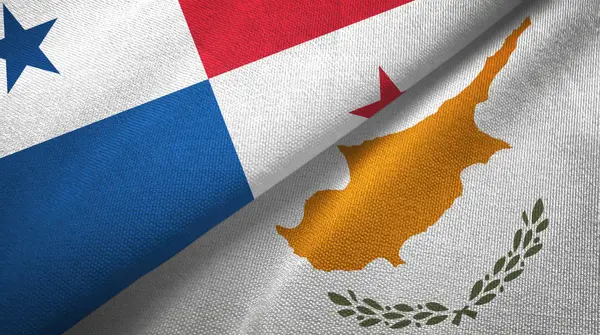 Panama en Cyprus twee vlaggen textiel doek, stof textuur — Stockfoto