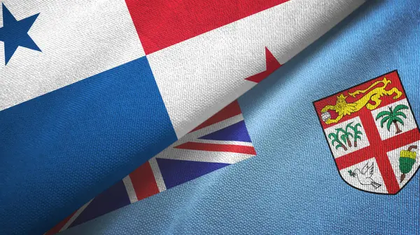 Panama and Fiji two flags textile cloth, fabric texture — 图库照片