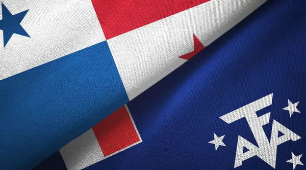 Panama a francouzská jižní a antarktická země dvě vlajky textilní látky — Stock fotografie