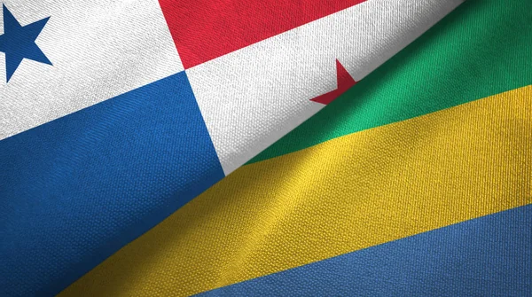 Panama en Gabon twee vlaggen textiel doek, stof textuur — Stockfoto