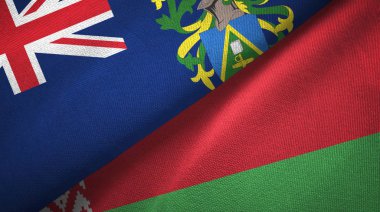 Pitcairn Adaları ve Belarus iki bayrak tekstil kumaşı, kumaş dokusu 