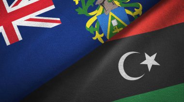 Pitcairn Adaları ve Libya iki bayraklı tekstil kumaşı, kumaş dokusu