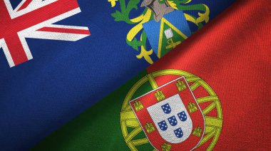 Pitcairn Adaları ve Portekiz iki bayrak tekstil kumaşı, kumaş dokusu