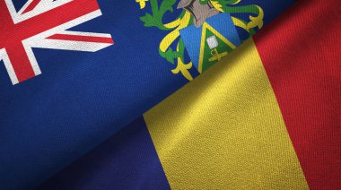 Pitcairn Adaları ve Romanya iki bayrak tekstil kumaşı, kumaş dokusu