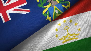 Pitcairn Adaları ve Tacikistan iki bayrak tekstil kumaşı, kumaş dokusu