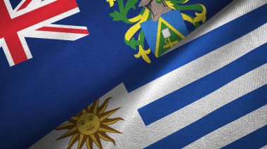 Pitcairn Adaları ve Uruguay iki bayraklı tekstil kumaşı, kumaş dokusu