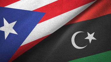 Porto Riko ve Libya iki bayraklı kumaş, kumaş dokusu