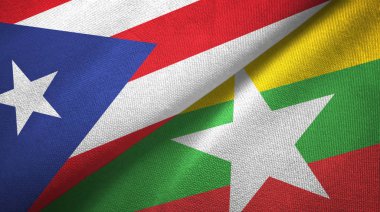 Porto Riko ve Myanmar iki bayraklı kumaş, kumaş dokusu