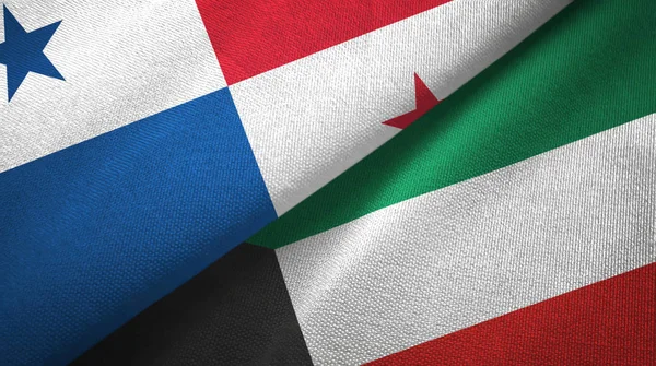 Panama i Kuwejt dwie flagi tkaniny tekstylne, tekstura tkaniny — Zdjęcie stockowe