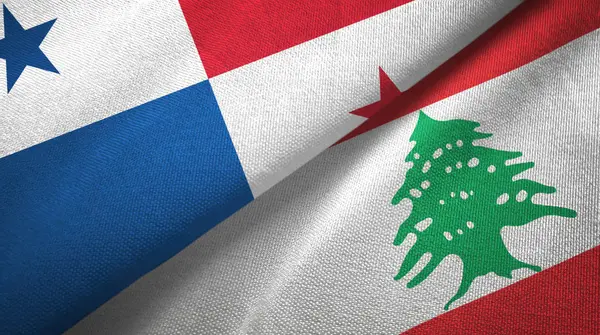 Panama en Libanon twee vlaggen textiel doek, stof textuur — Stockfoto