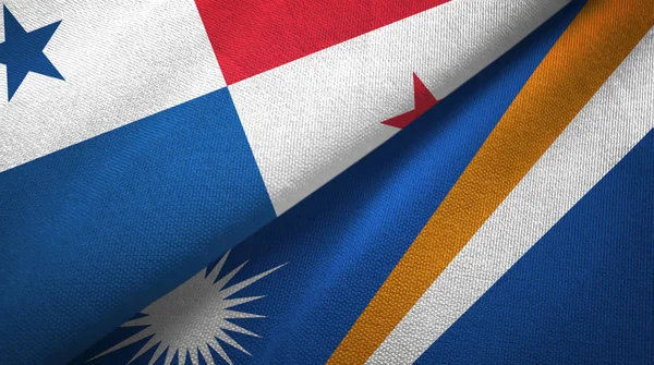 Νήσοι Παναμά και Μάρσαλ δύο σημαίες ύφασμα, υφασμάτινη υφή — Φωτογραφία Αρχείου