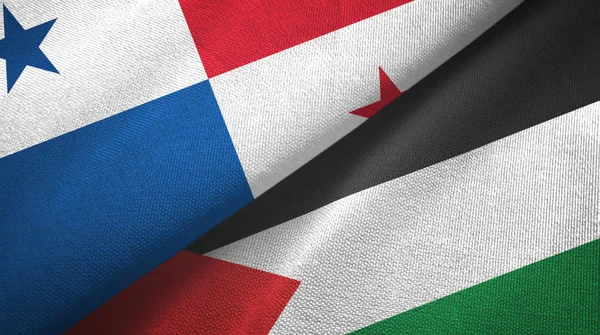 Panama en Palestina twee vlaggen textiel doek, stof textuur — Stockfoto