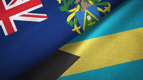Pitcairn Islands and Bahamas two flags textile cloth, fabric texture — Stock Photo, Image