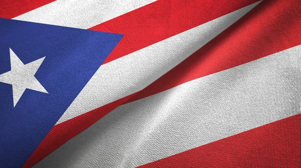 Porto Riko ve Avusturya iki bayraklı kumaş, kumaş dokusu — Stok fotoğraf