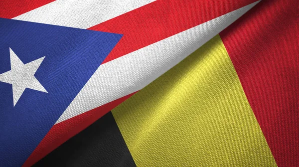 Puerto Rico en België twee vlaggen textiel doek, stof textuur — Stockfoto