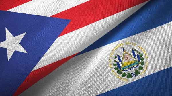 Puerto rico und el salvador zwei flaggen textiltuch, textur — Stockfoto