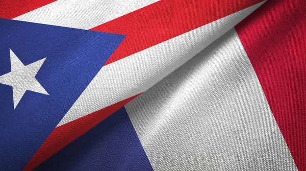 Porto Riko ve Fransa iki bayraklı kumaş, kumaş dokusu — Stok fotoğraf