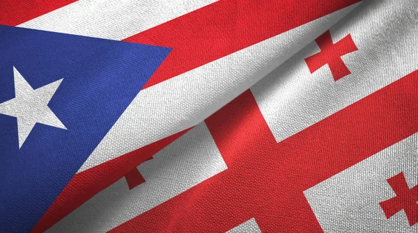 Porto Riko ve Gürcistan iki bayraklı kumaş, kumaş dokusu — Stok fotoğraf