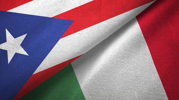 Puerto Rico en Italië twee vlaggen textiel doek, stof textuur — Stockfoto