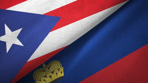 Пуерто-Рико і Ліхтенштейн мають два прапори текстильної тканини, текстуру тканини. — стокове фото