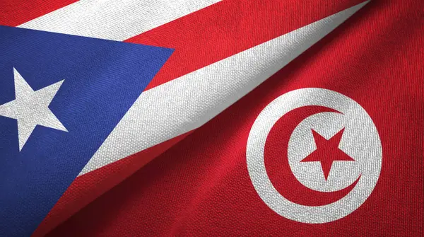 Porto Rico et la Tunisie deux drapeaux tissu textile, texture du tissu — Photo