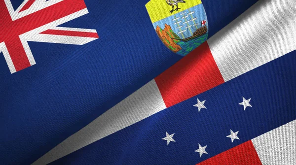 Saint Helena en de Nederlandse Antillen twee vlaggen textiel doek, stof textuur — Stockfoto