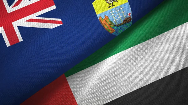 Santa Helena y Emiratos Árabes Unidos dos banderas tela textil, textura de la tela — Foto de Stock