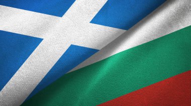 İskoçya ve Bulgaristan iki bayrak tekstil kumaşı, kumaş dokusu 