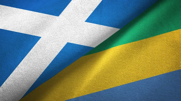 Scotland and Gabon two flags textile cloth, fabric texture — ストック写真