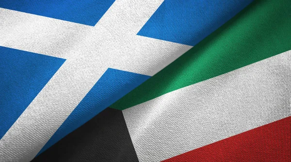 Scotland and Kuwait two flags textile cloth, fabric texture