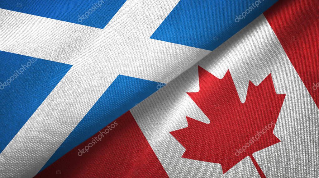 Scotland and Canada two flags textile cloth, fabric texture 