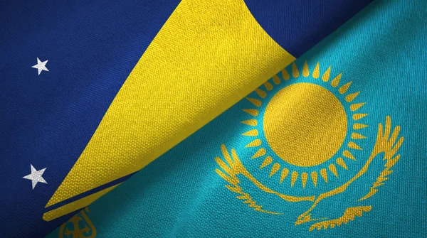 Tokelau and Kazakhstan two flags textile cloth, fabric texture