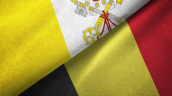Vaticaan en België twee vlaggen textiel doek, stof textuur — Stockfoto