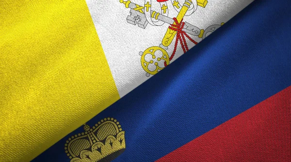 Watykan i Liechtenstein dwie flagi tkaniny tekstylne, tekstura tkaniny — Zdjęcie stockowe