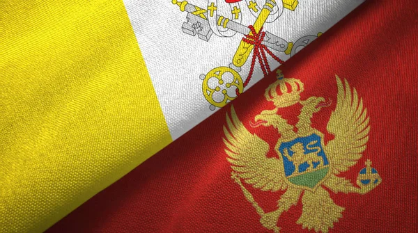 Vaticano e Montenegro duas bandeiras pano têxtil, textura de tecido — Fotografia de Stock