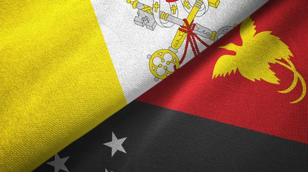 Vatikanische und papua new guinea zwei flaggen textiltuch, textur — Stockfoto