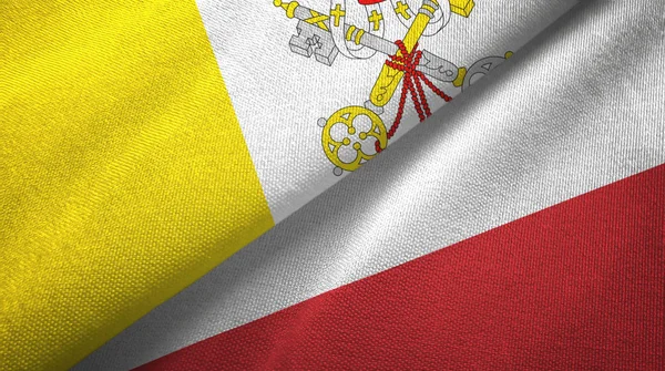 Watykan i Polska dwie flagi tkaniny tekstylne, tekstura tkaniny — Zdjęcie stockowe