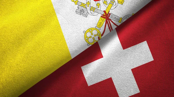 Watykan i Szwajcaria dwie flagi tkaniny tekstylne, tekstura tkaniny — Zdjęcie stockowe