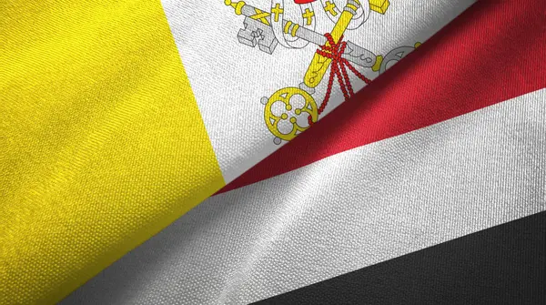 Vatikanischen und jemenitischen zwei Flaggen Textiltuch, Textur — Stockfoto