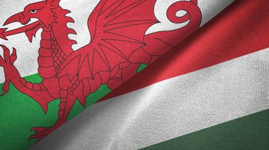 Galler ve Macaristan iki bayrak tekstil kumaşı, kumaş dokusu