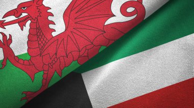 Galler ve Kuveyt iki bayraklı tekstil kumaşı, kumaş dokusu