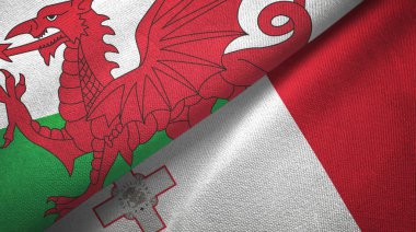 Galler ve Malta iki bayrak tekstil kumaşı, kumaş dokusu