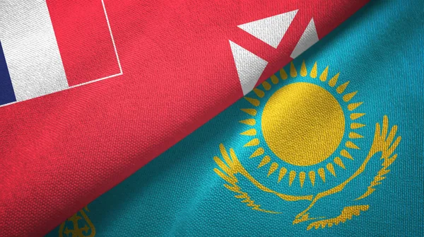 Wallis ve Futuna ve Kazakistan iki bayrak tekstil kumaşı, kumaş dokusu