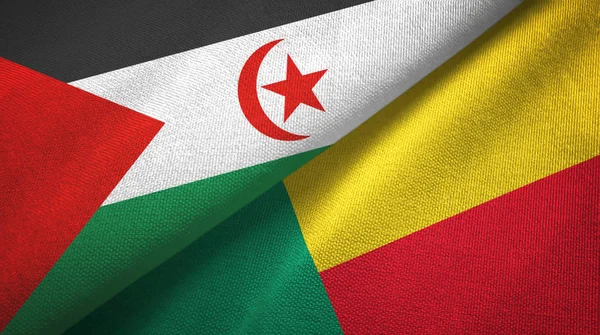 Western Sahara and Benin two flags textile cloth, fabric texture