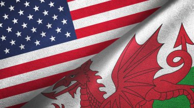 United States and Wales two flags textile cloth, fabric texture