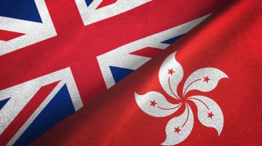 United Kingdom and Hong Kong two flags textile cloth, fabric texture