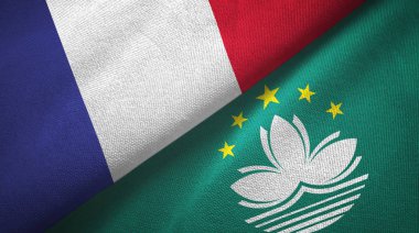 Fransa ve Macau iki bayrak tekstil kumaşı, kumaş dokusu