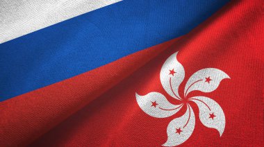 Rusya ve Hong Kong iki bayraklı kumaş, kumaş dokusu