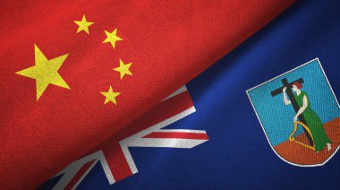 Çin ve Montserrat iki bayrak tekstil kumaşı, kumaş dokusu